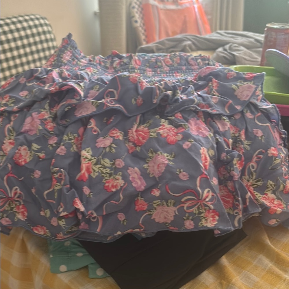 Katie J NYC Floral Ruffle Skirt - Blue and Pink